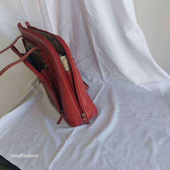 Large Buxton Euro Tote Red Leather Laptop Accessories Shoulder Bag Briefcase - Picture 10 of 11